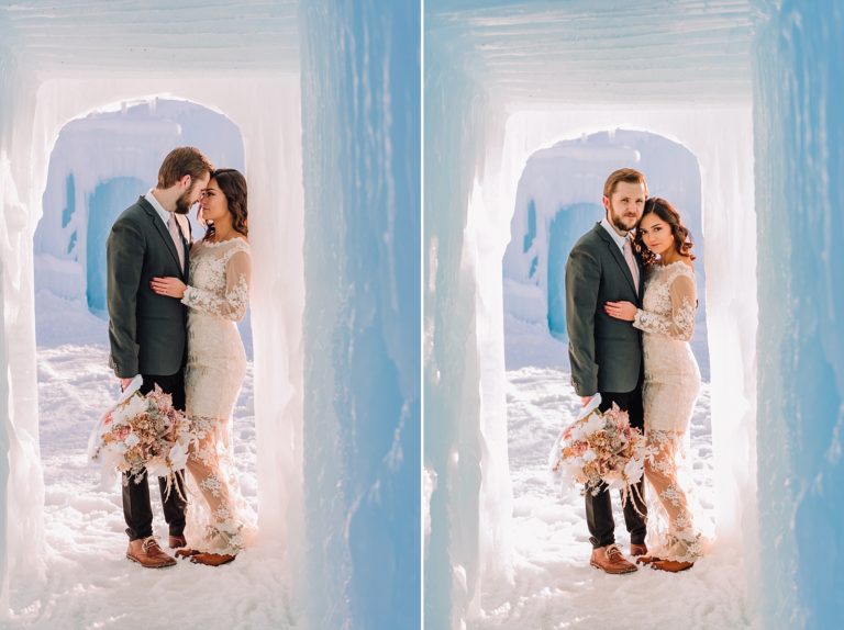 Whimsical LaBelle Lake Ice Palace Winter Bridals in East Idaho