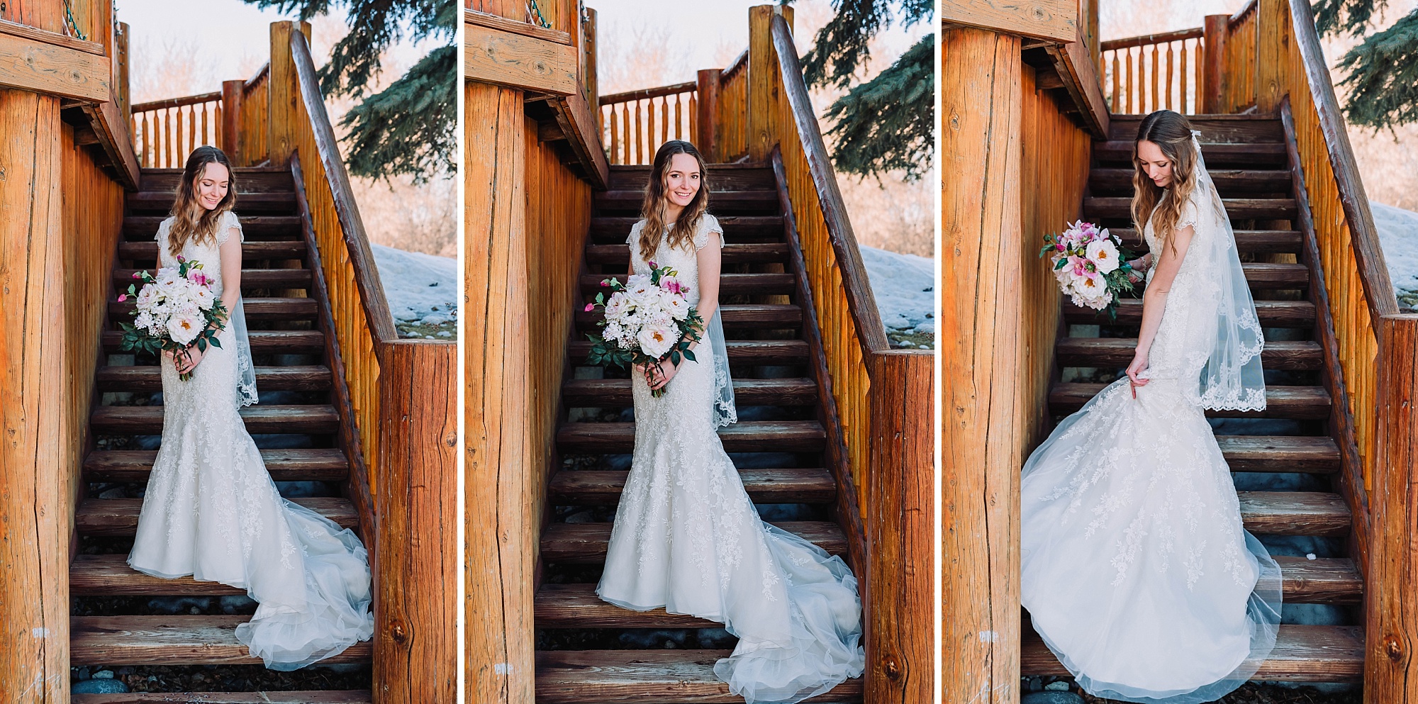 bridal photos with flower bouquet