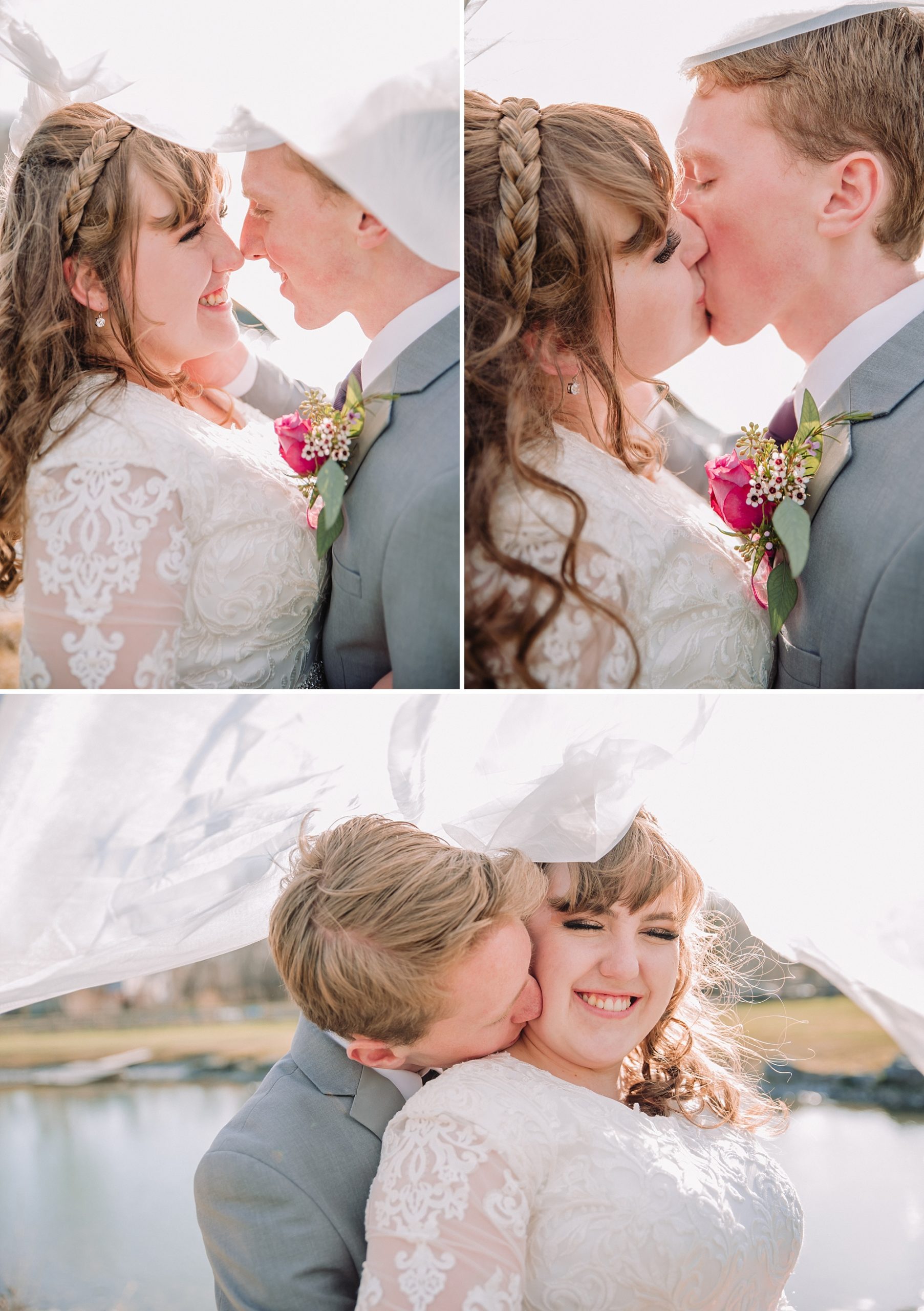 bride-and-groom-wedding-veil-kiss-labell-lake-wedding-idaho