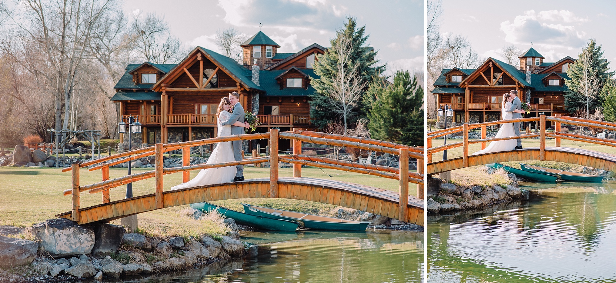bride-and-groom-on-wooden-rustic-bridge-at-labelle-lake-idaho