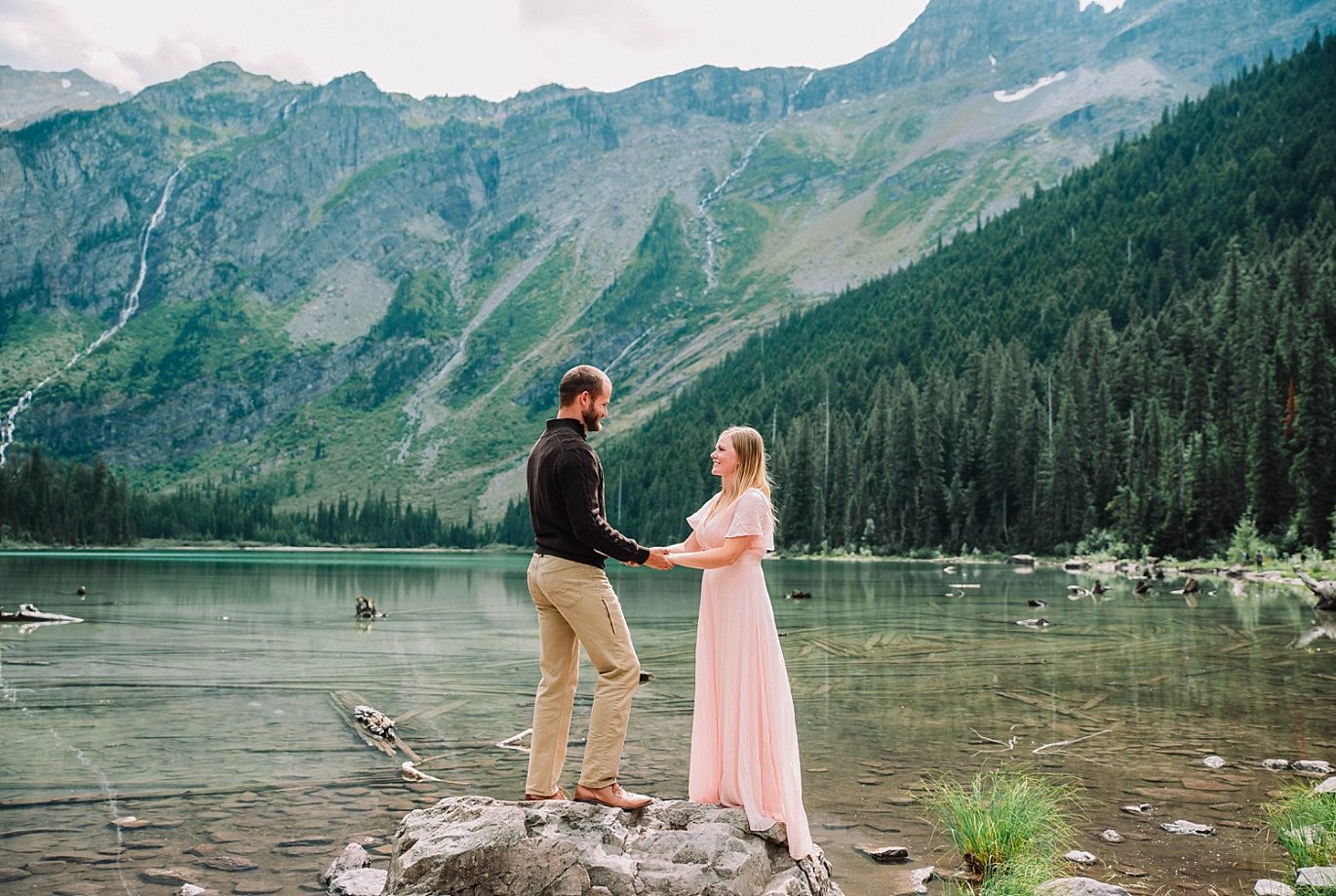 bride and groom share vows in avalanche lake elopement at glacier national park