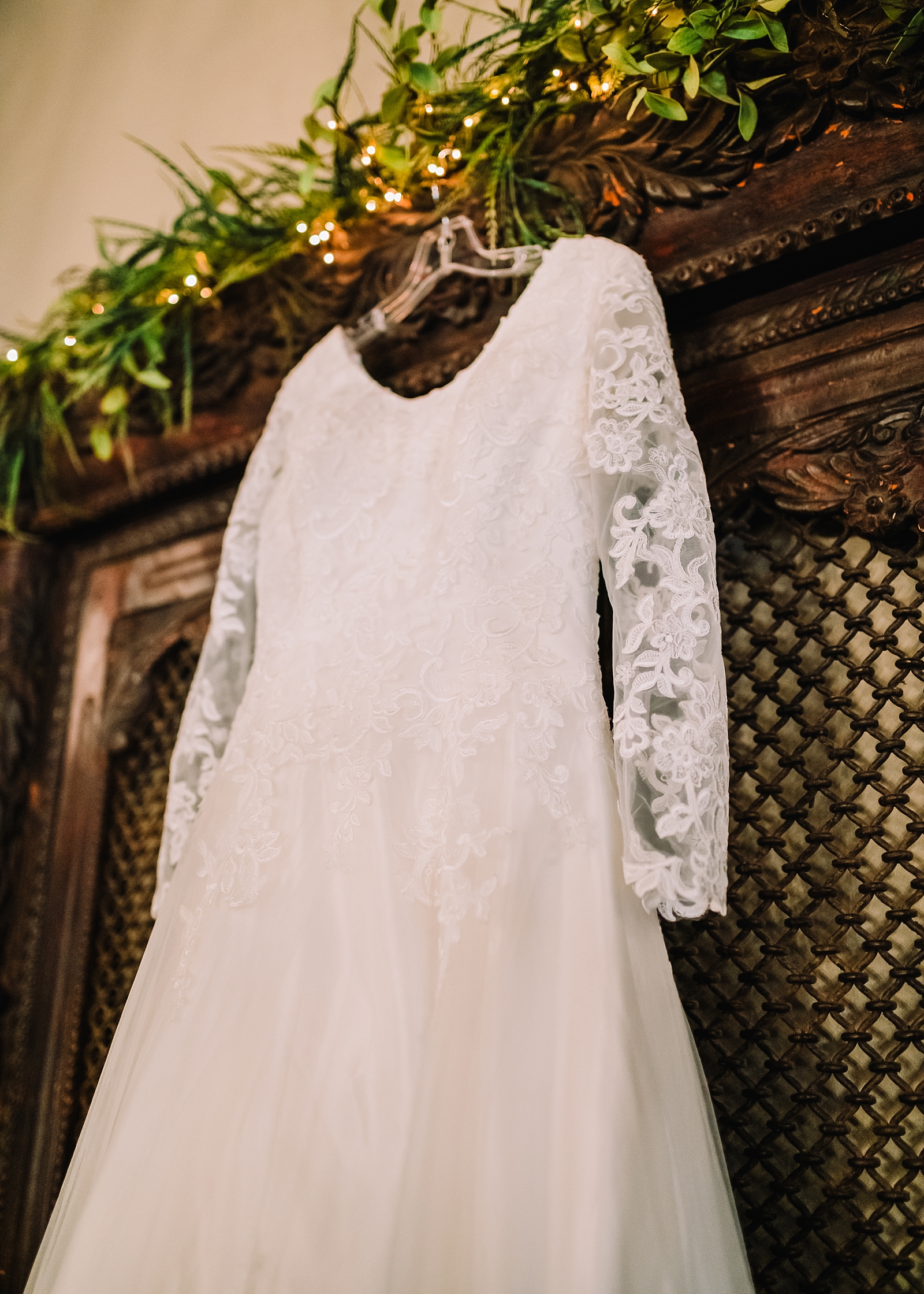 detail shot of wedding dress on wedding day in Rexburg