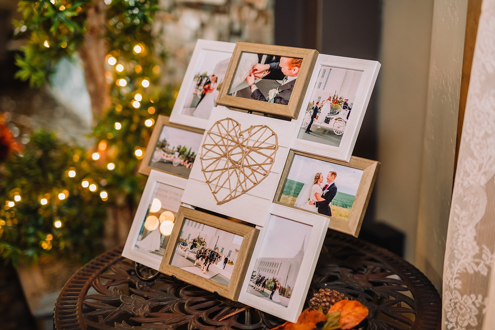 white and wood accented collage photo at September wedding in Rexburg Idaho