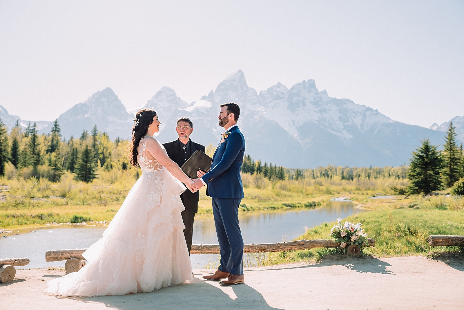 Couple elopes in intimate wedding ceremony at Schwabacher's Landing