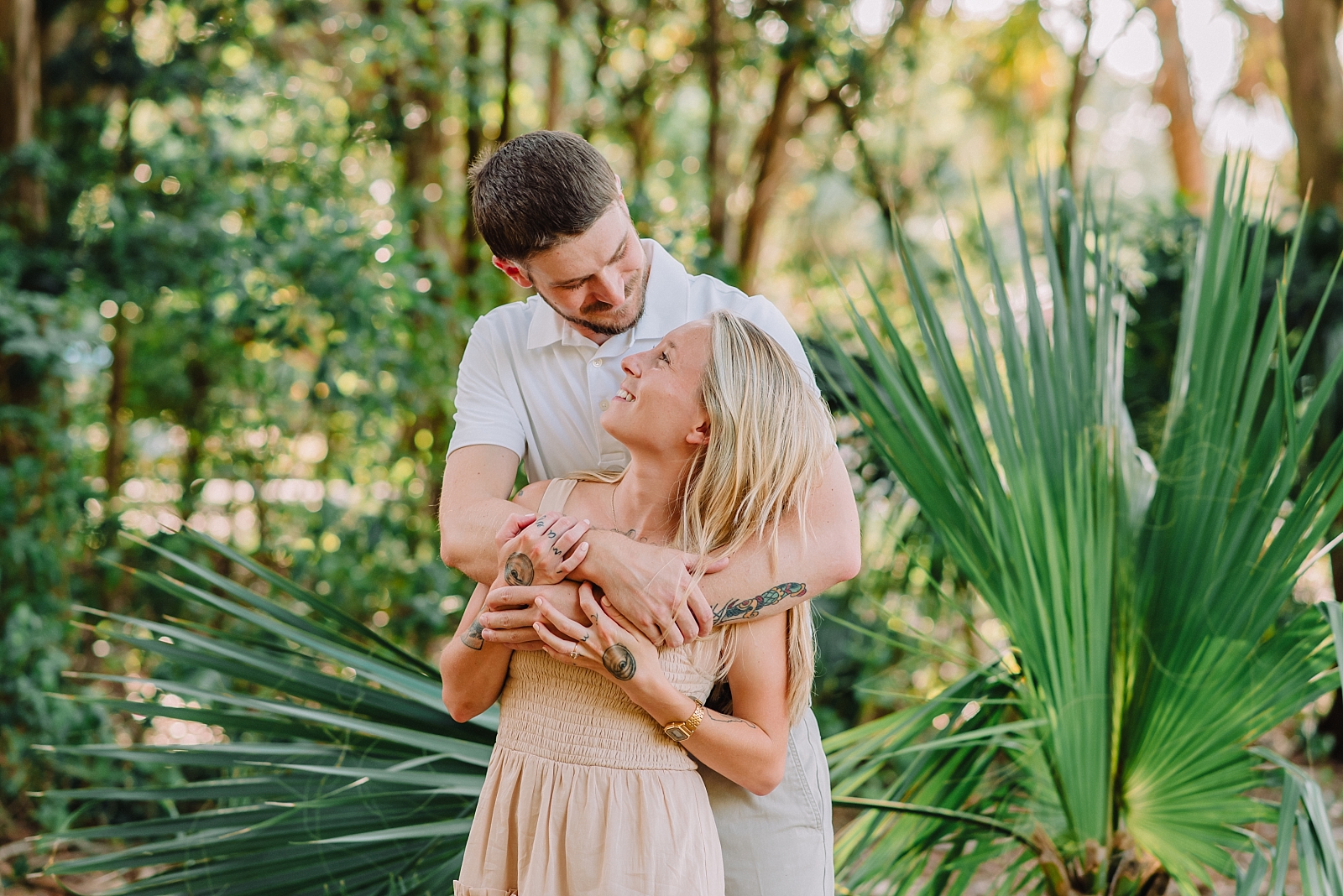 Couple hugs during engagement session