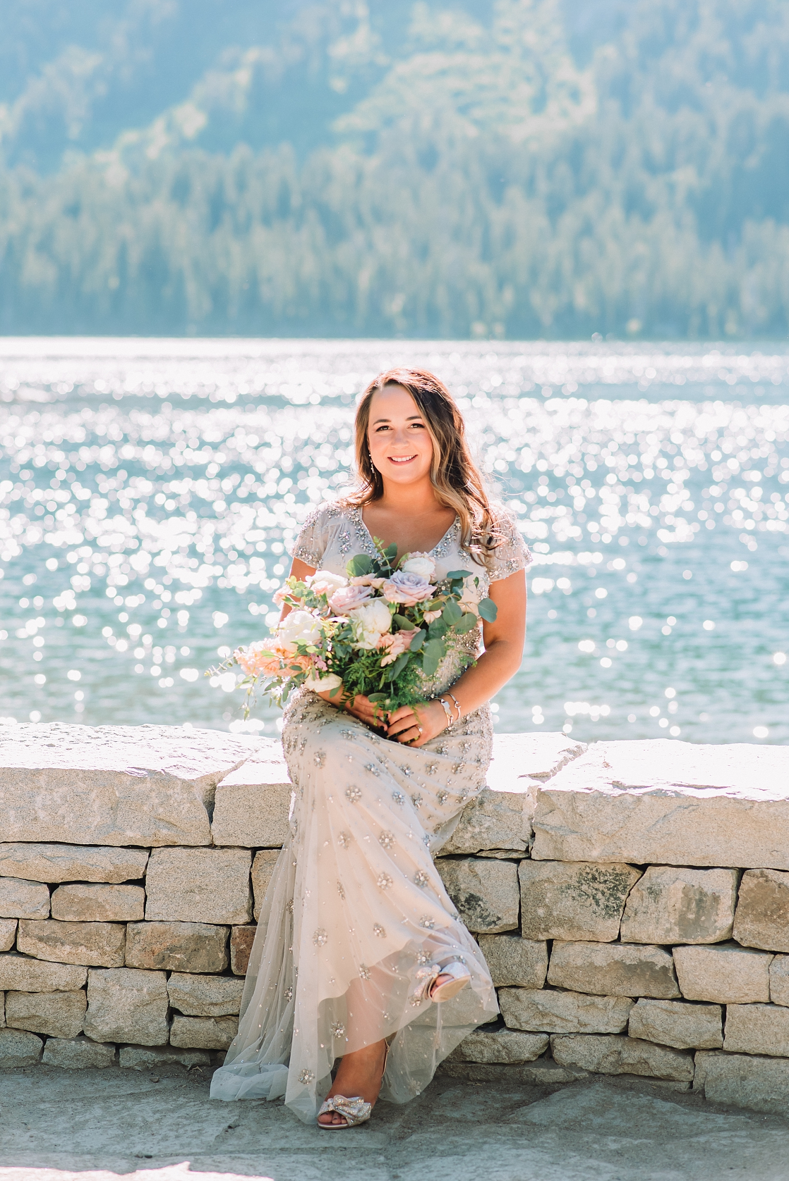 bride in wedding dress at Jenny Lake