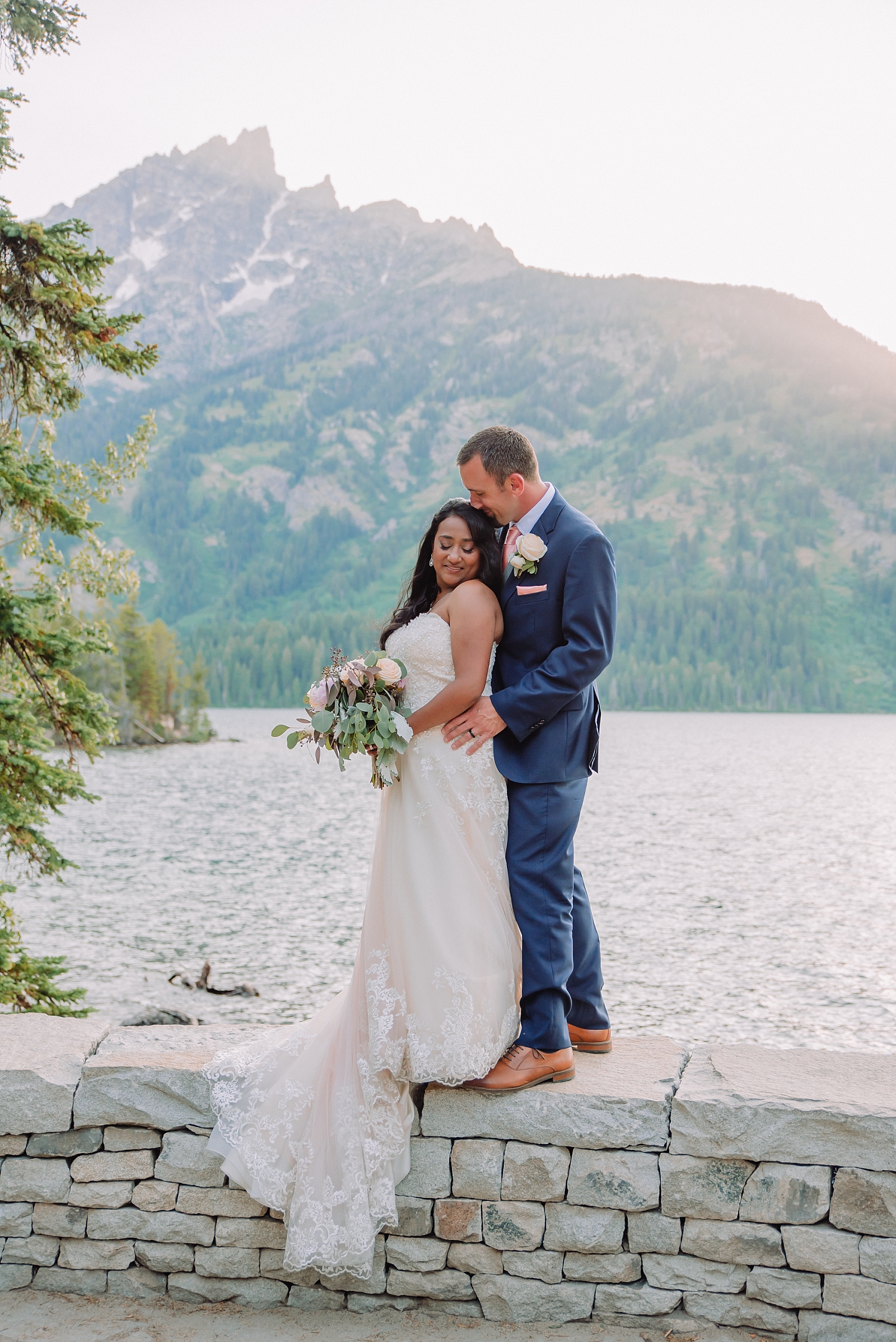 Jenny Lake wedding with Teewinot Mountain after couple chose local vendors for jackson hole elopement