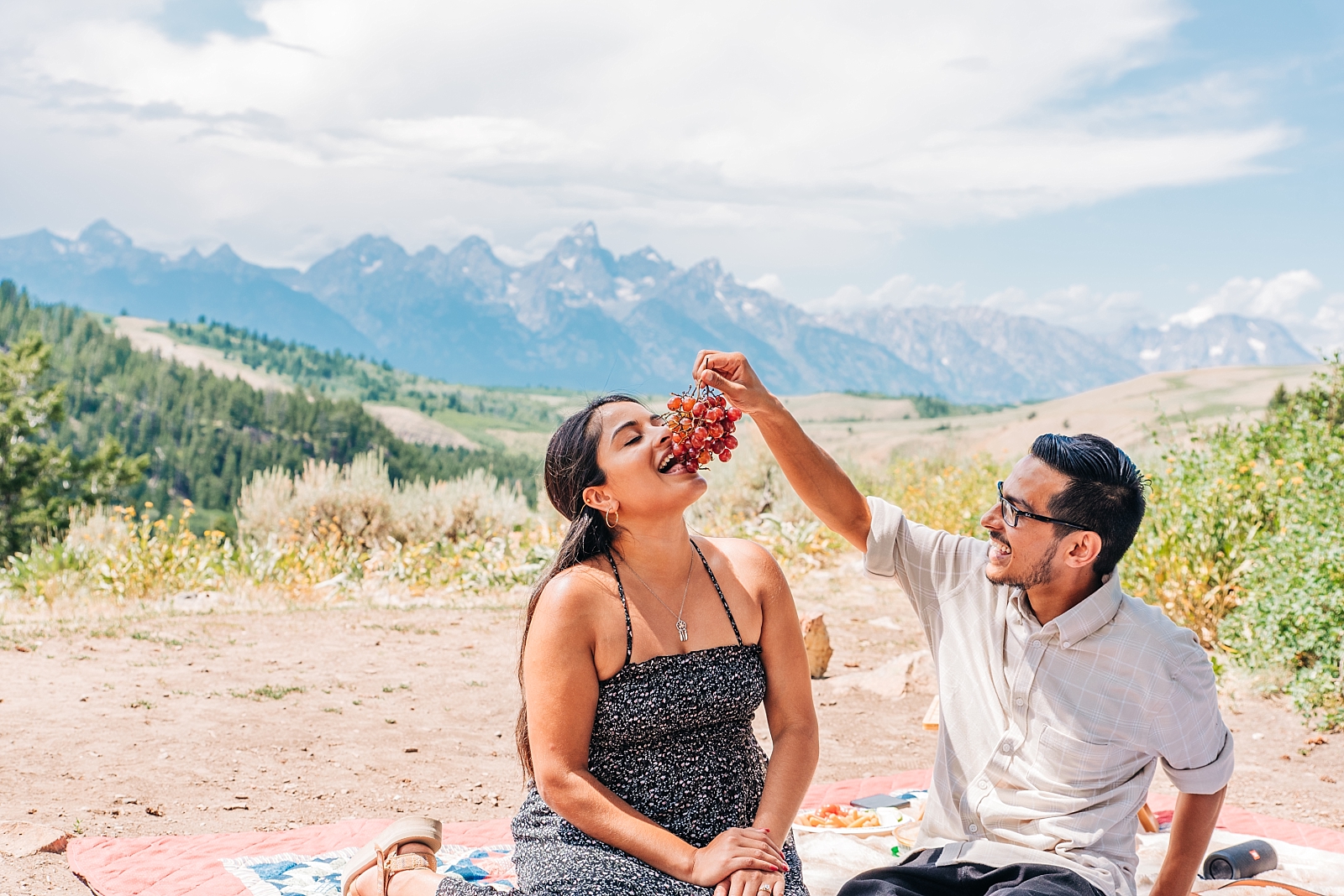 picnic and a proposal, engaged couple