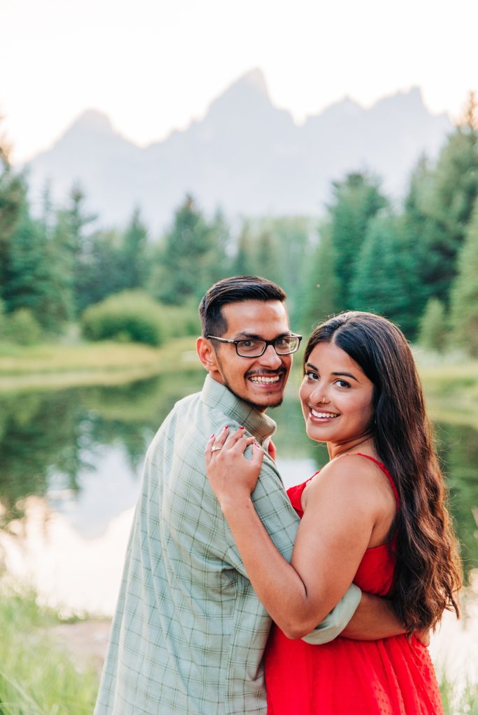 engaged couple at schwabacher's landing