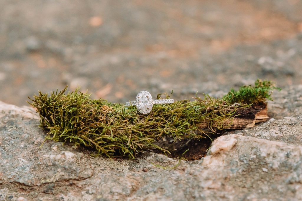 wedding ring on moss