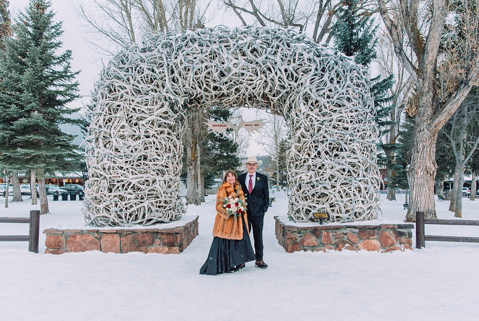 bride and groom in Jackson Hole during winter wedding