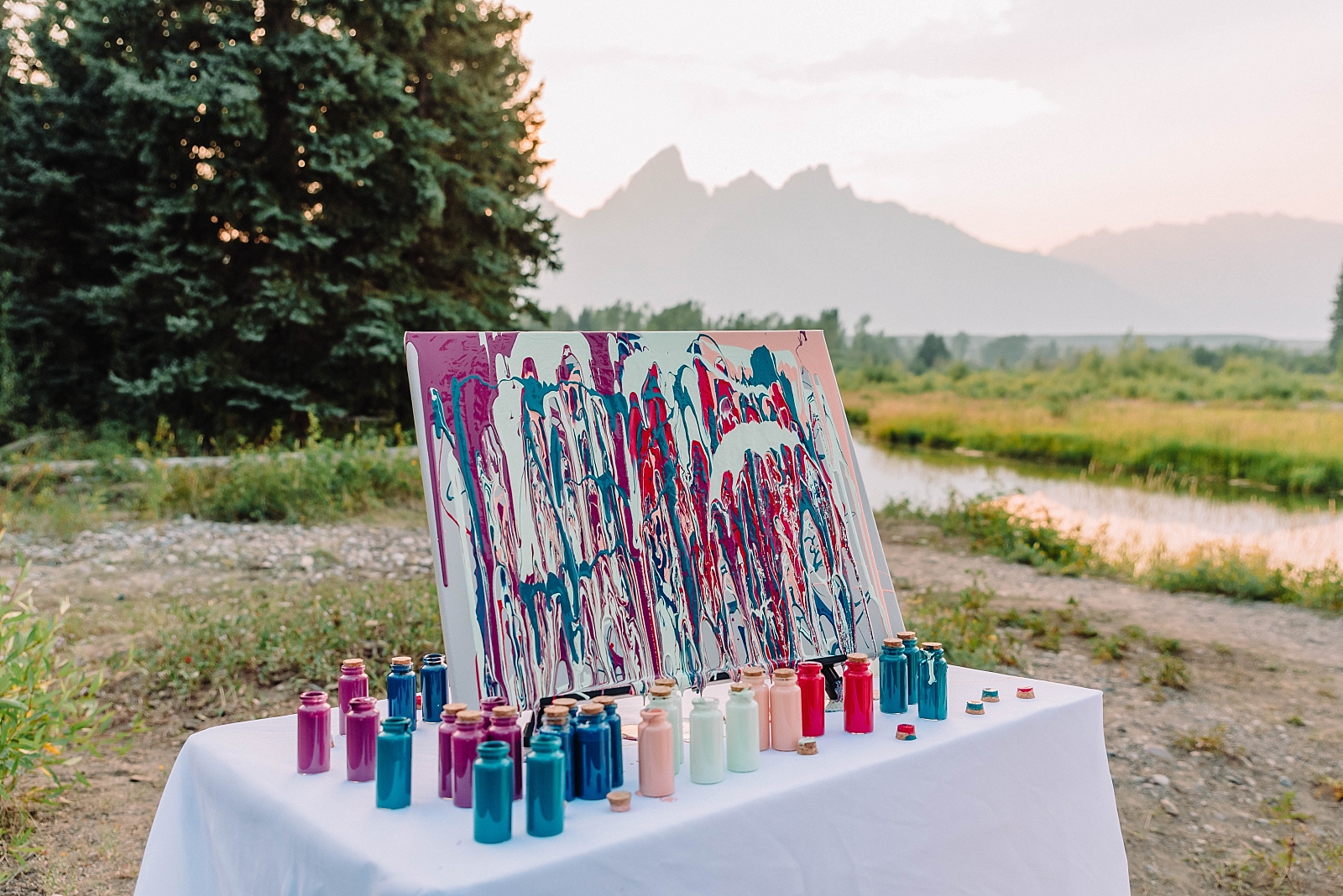 wedding artwork, painted canvas in the tetons