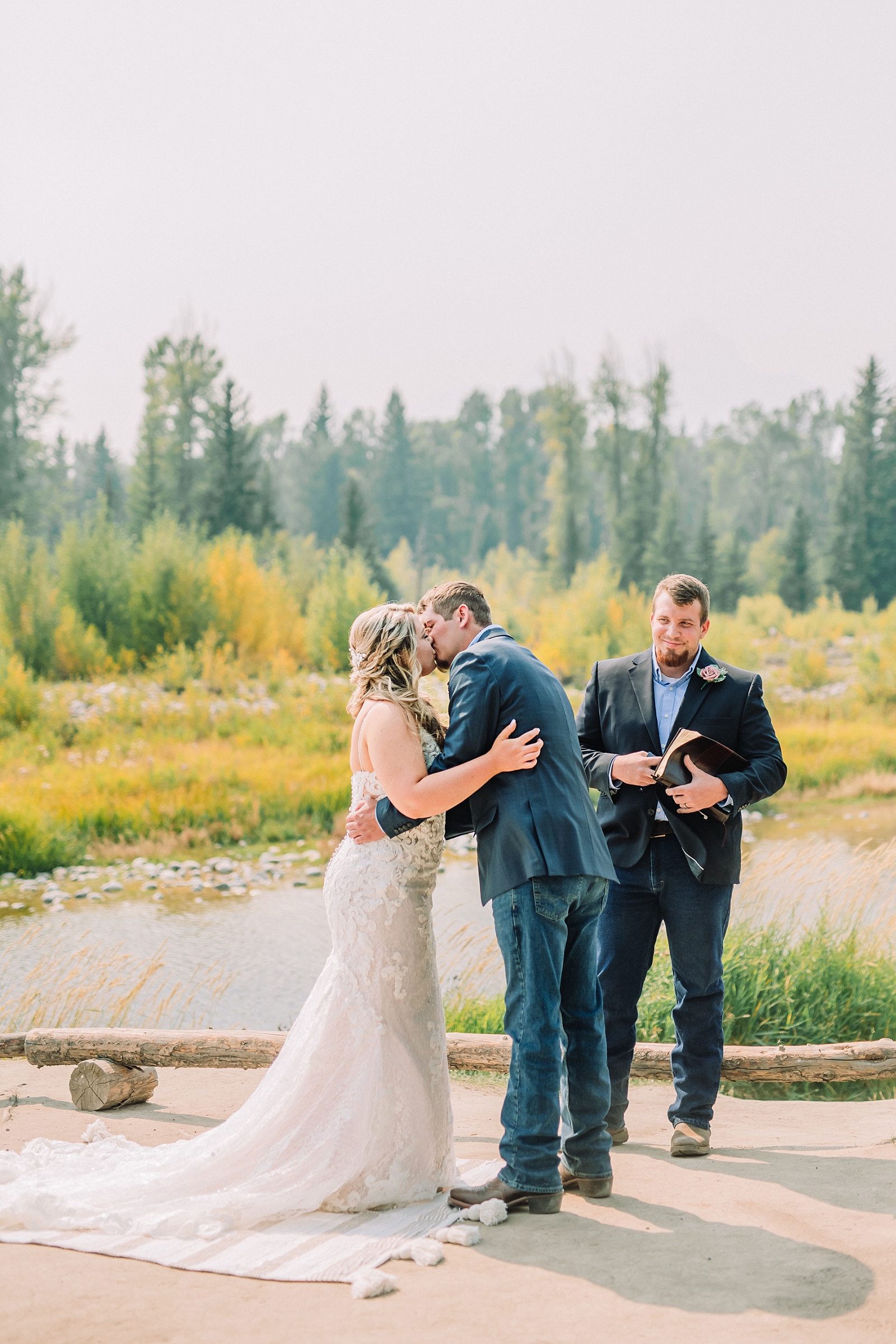 ceremony at schwabacher's landing in the tetons