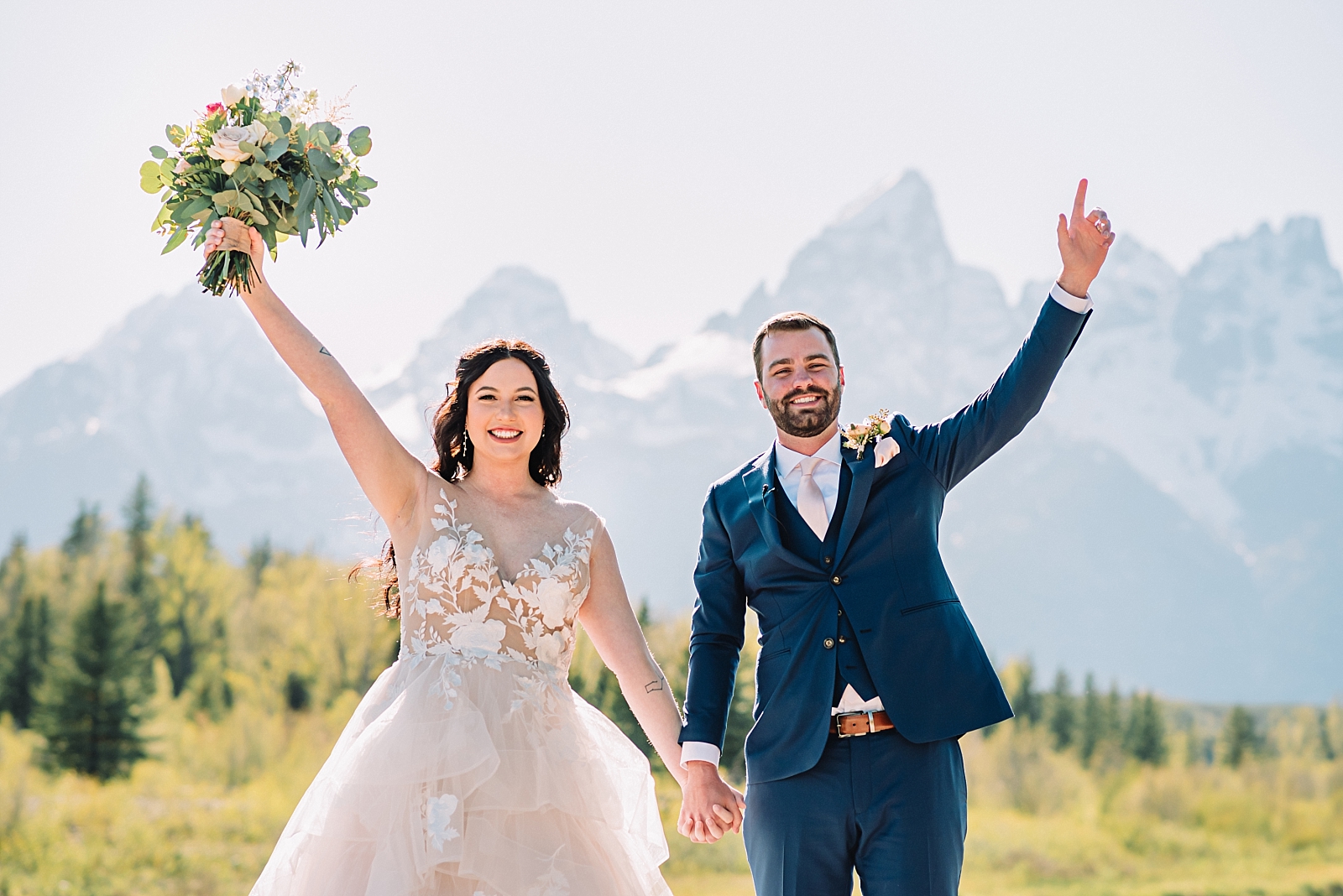 Bride and Groom celebrate elopement planning a jackson hole elopement