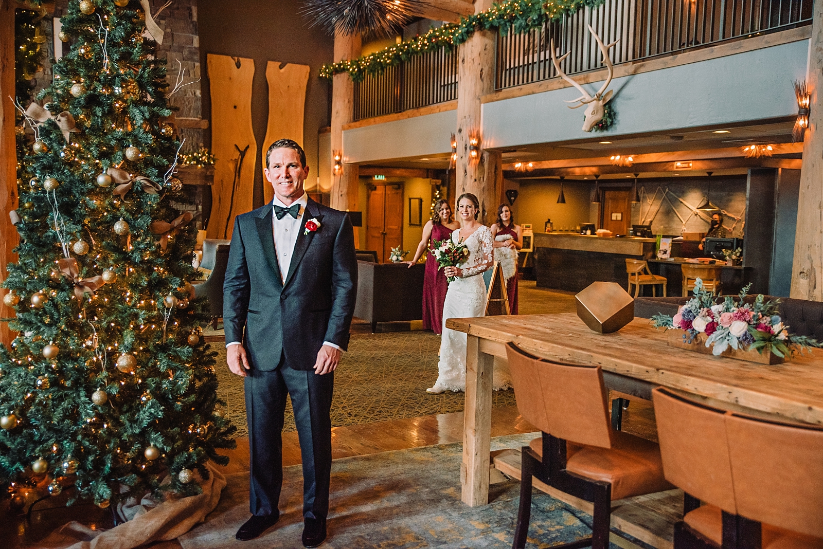 Wedding first look, teton mountain lodge and spa