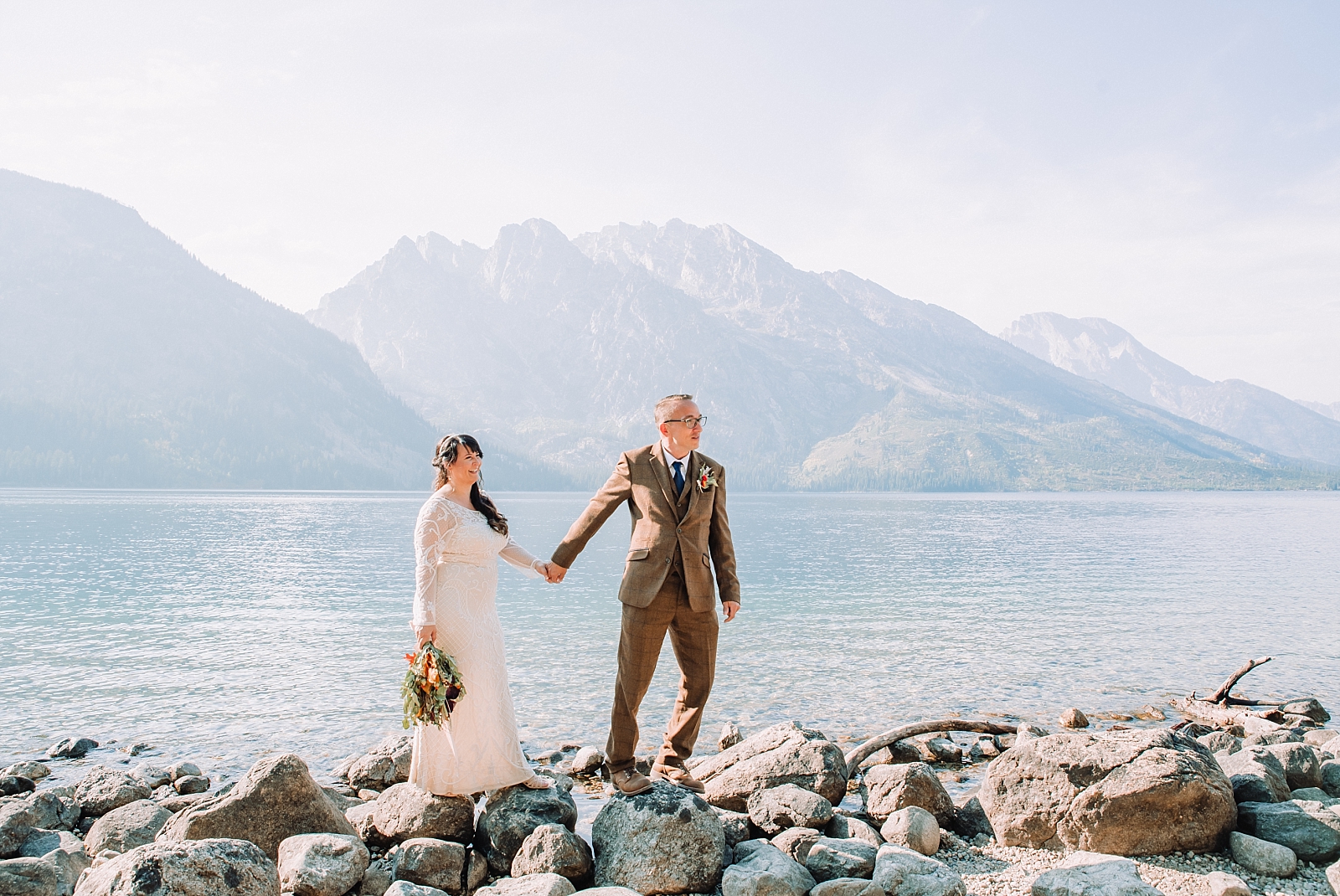 adventurous wedding at jenny lake spending time together to avoid wedding day stress