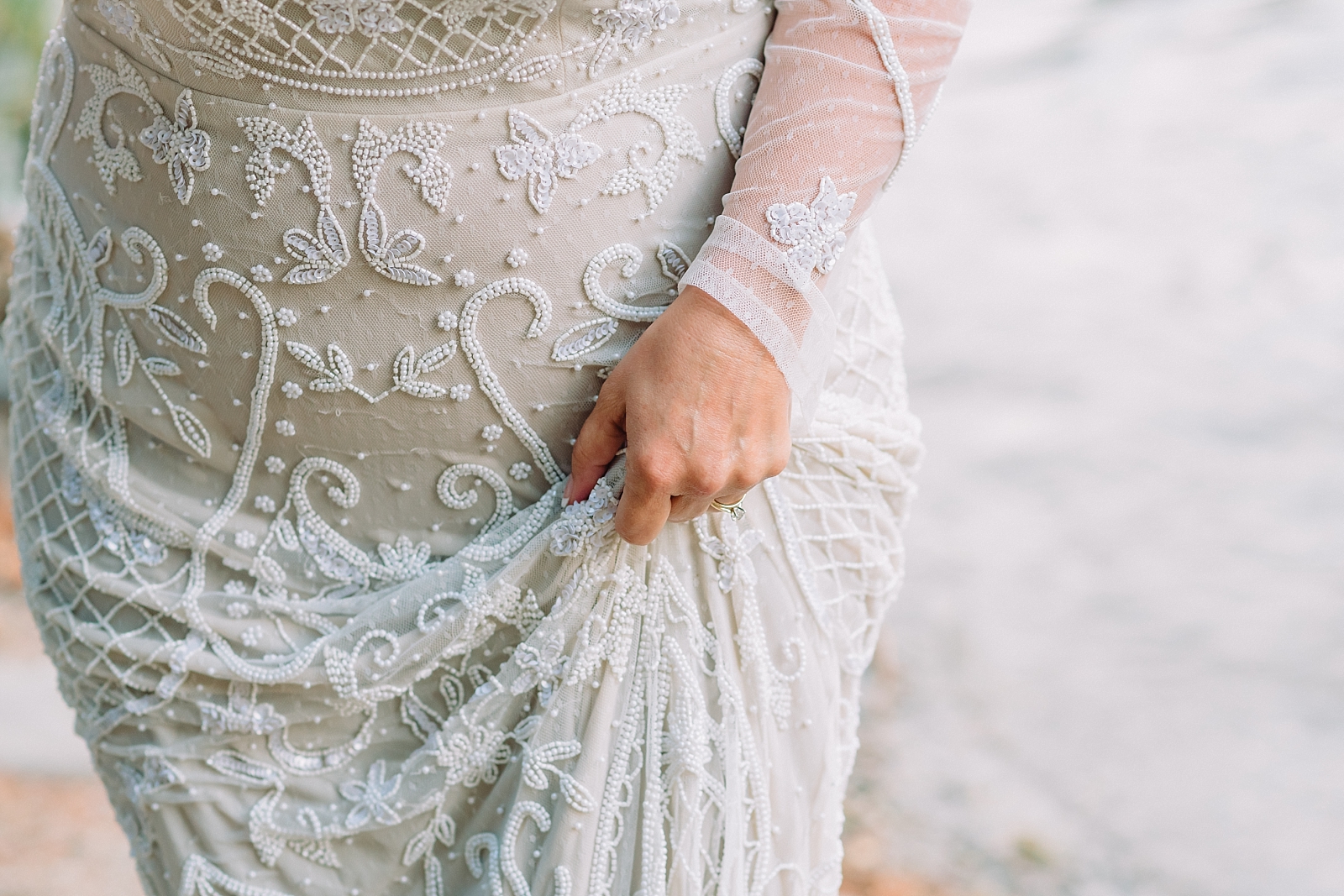 beaded wedding dress details