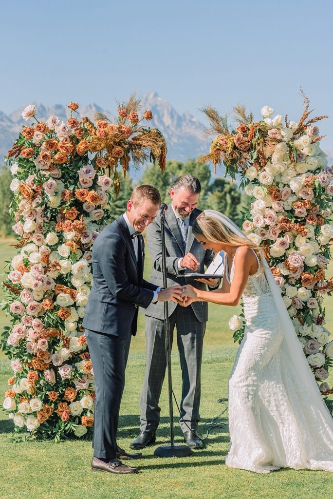 Jackson Hole Golf & Tennis Club Wedding, Plush Floral wedding arch, Grand Teton Events