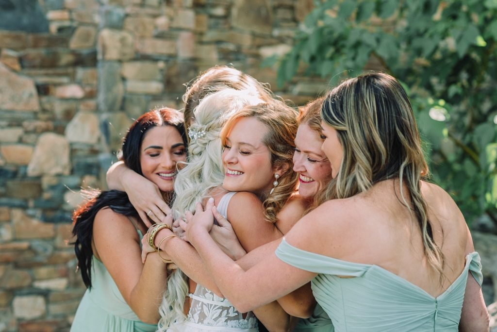 Bride has first look with bridesmaids