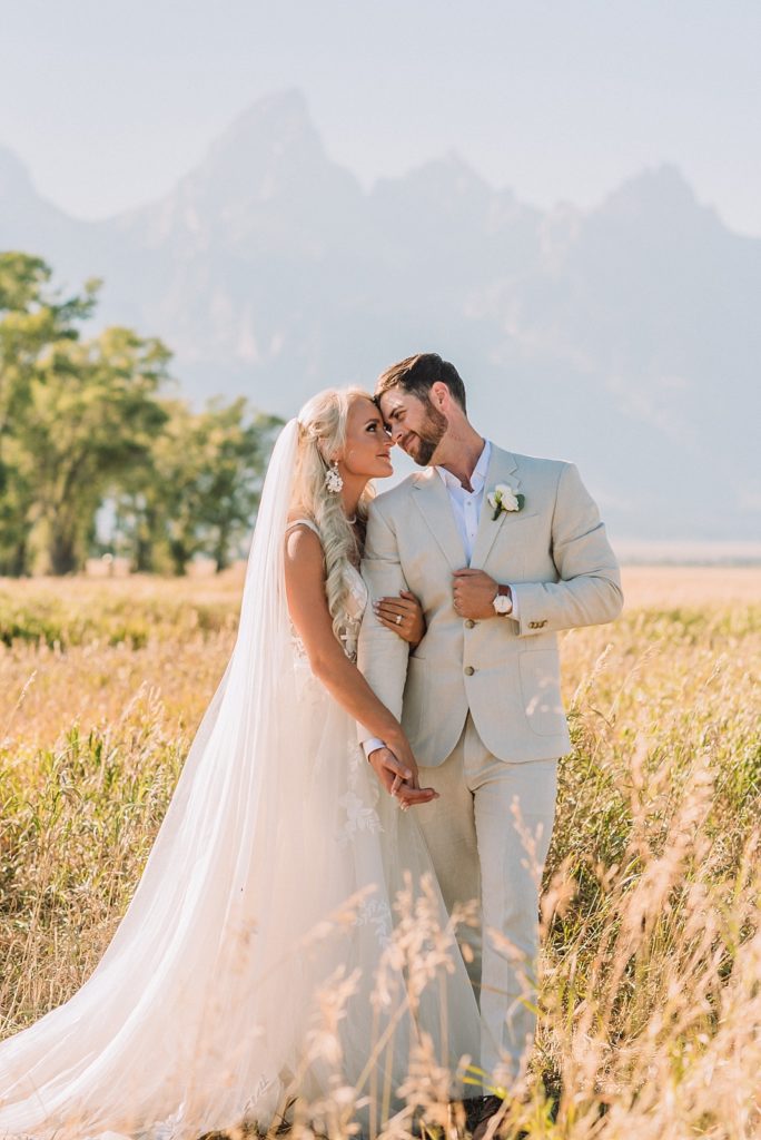 Bride and groom portraits at Antelope Flats in Grand Teton National Park