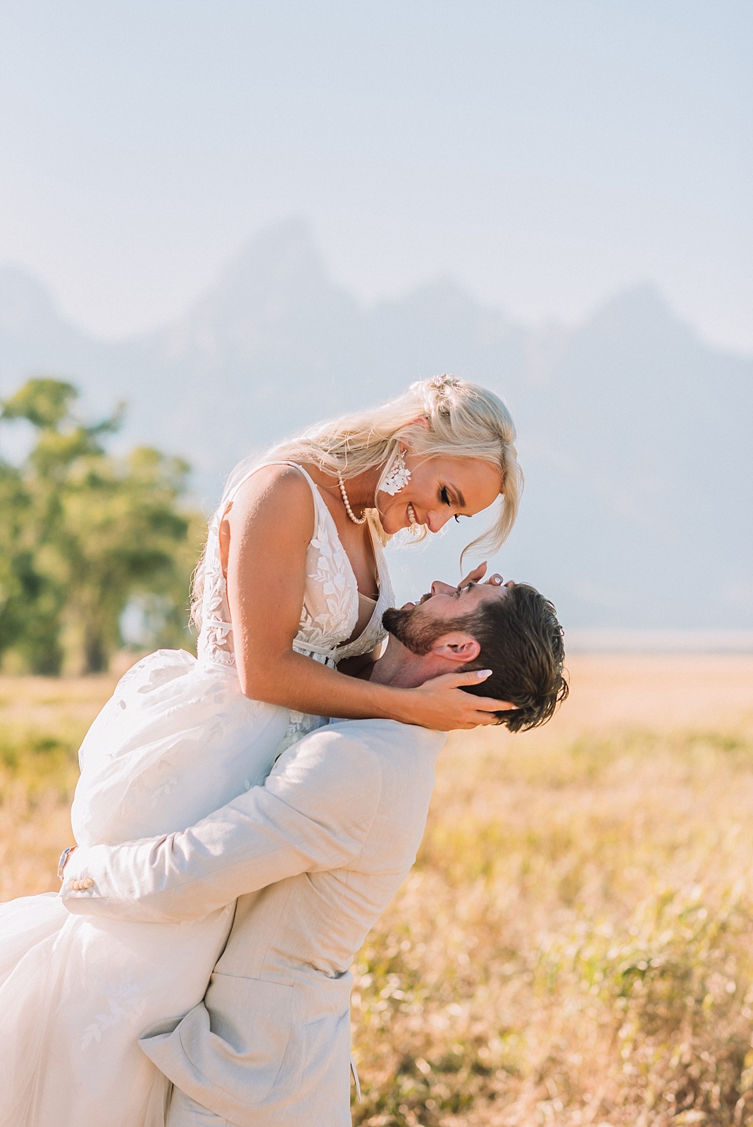 Bride and groom portraits at Antelope Flats in Grand Teton National Park