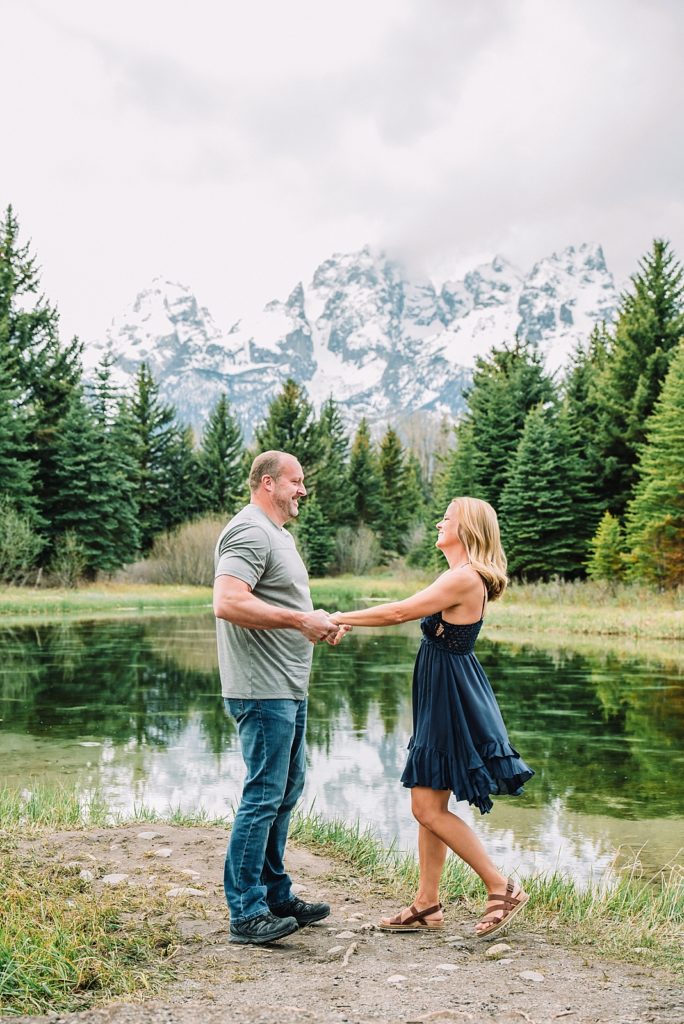 anniversary couple portraits at schwabacher's landing in jackson hole