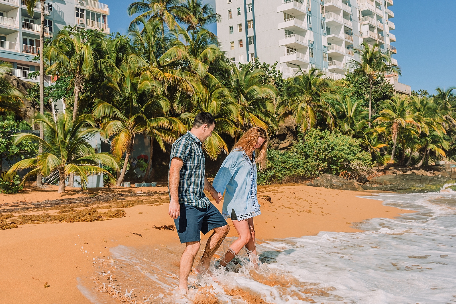 posing ideas for beach engagements, couple on the beach in puerto rico