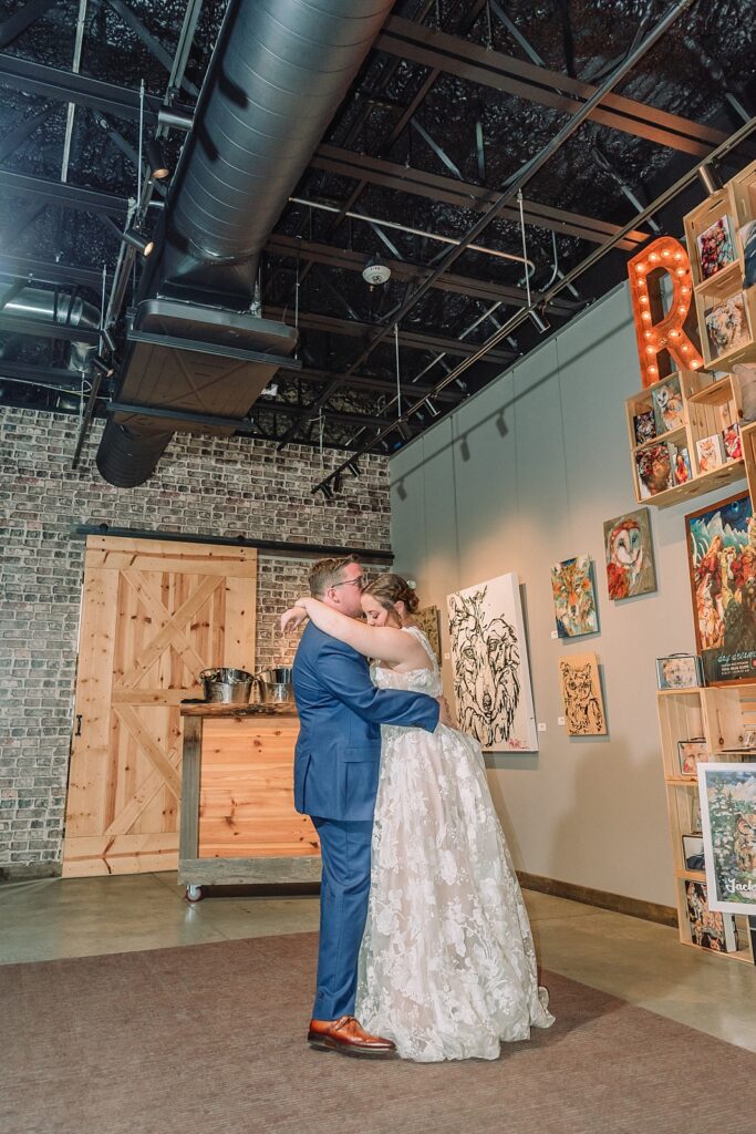 first dance at ringholz studio in jackson hole wyoming, intimate dinner reception venue