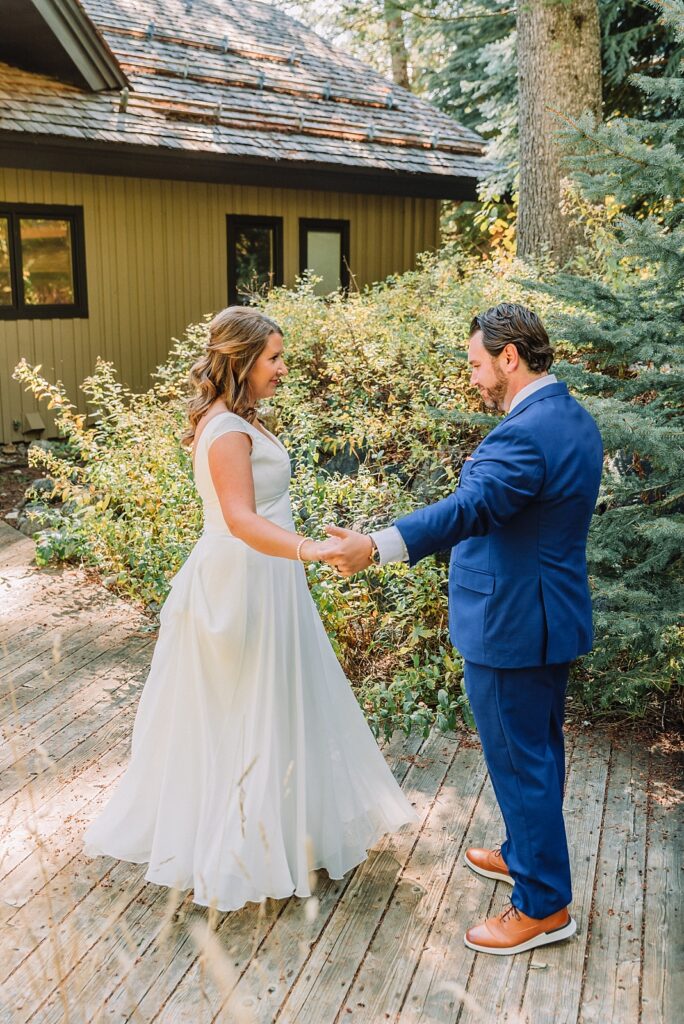 Jackson Hole Intimate Wedding Ceremony, first look at jackson hole airbnb