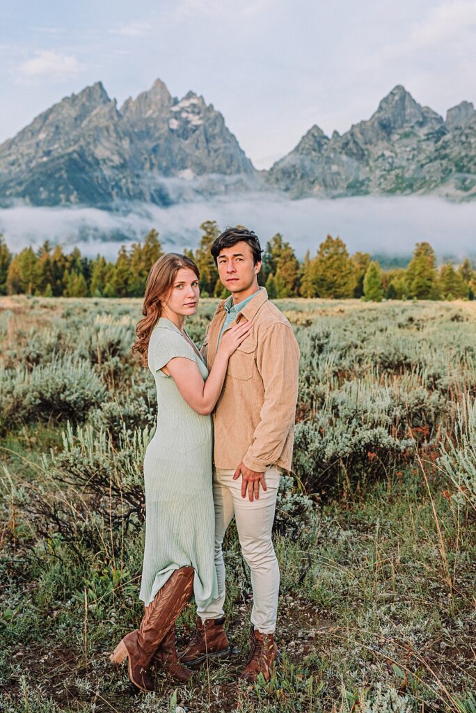 Teton Sunrise Photoshoot at Cathedral Group and Jenny Lake, Jackson Hole Couple Portraits, Jackson Hole Engagement Photography