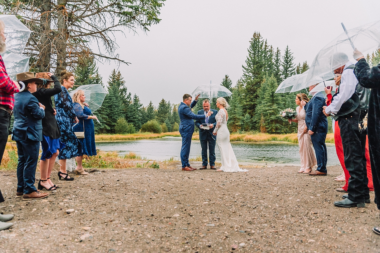 Jackson Hole Small Wedding, Rainy wedding ceremony at Schwabacher's Landing, Grand Teton National Park Wedding, Elopement photos