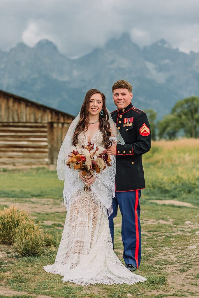 Jackson Hole Wyoming Micro-Wedding, Marine wedding, Mormon Row wedding portraits