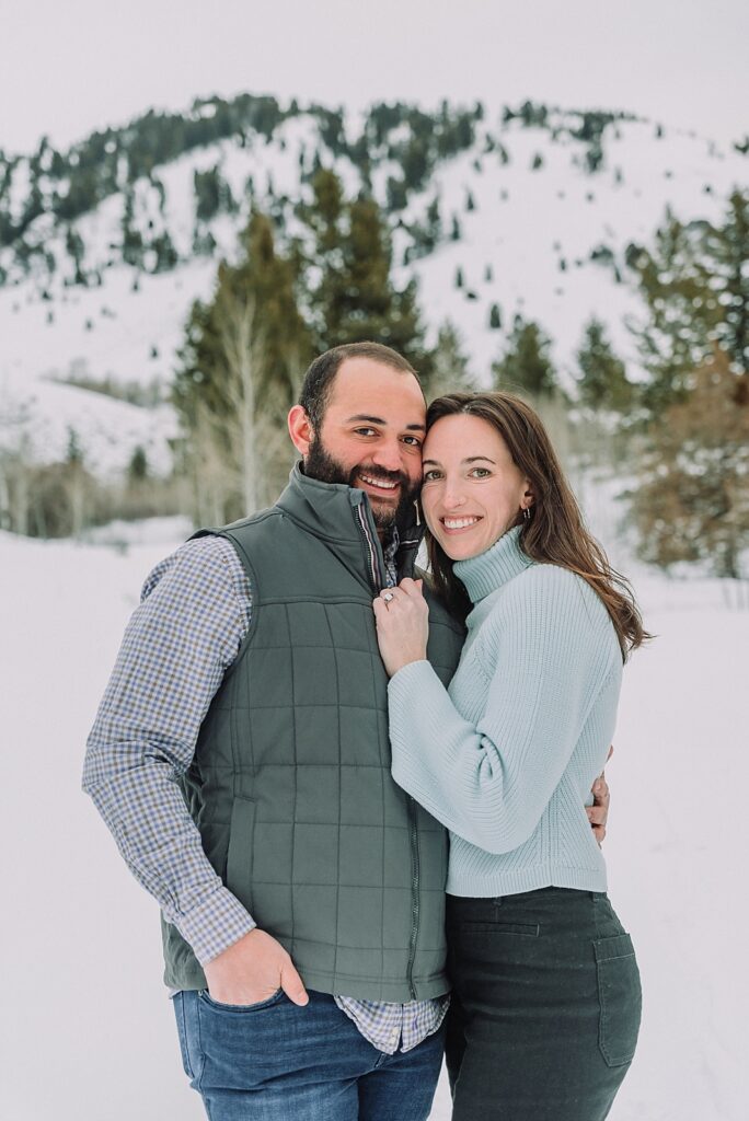 Jackson Hole Engagement Photos, Winter engagement pictures in national forest