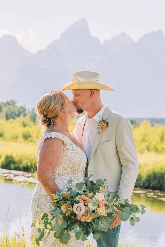 wyoming elopement photographer, jackson hole wedding elopement packages, grand teton wedding photographers, mormon row wedding, schwabacher landing wedding pictures, jackson hole photographer, western wedding