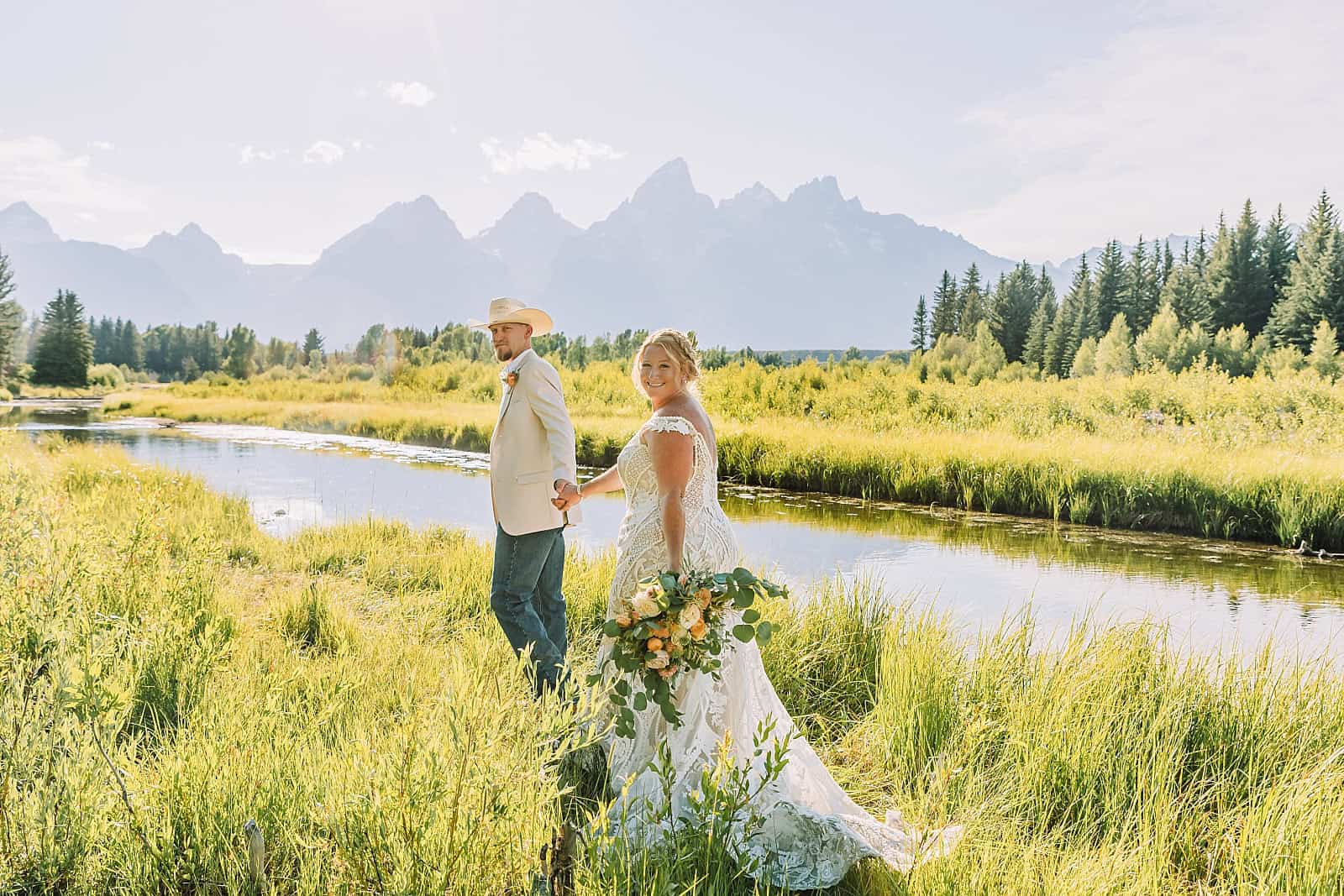 wyoming elopement photographer, jackson hole wedding elopement packages, grand teton wedding photographers, mormon row wedding, schwabacher landing wedding pictures, jackson hole photographer, western wedding