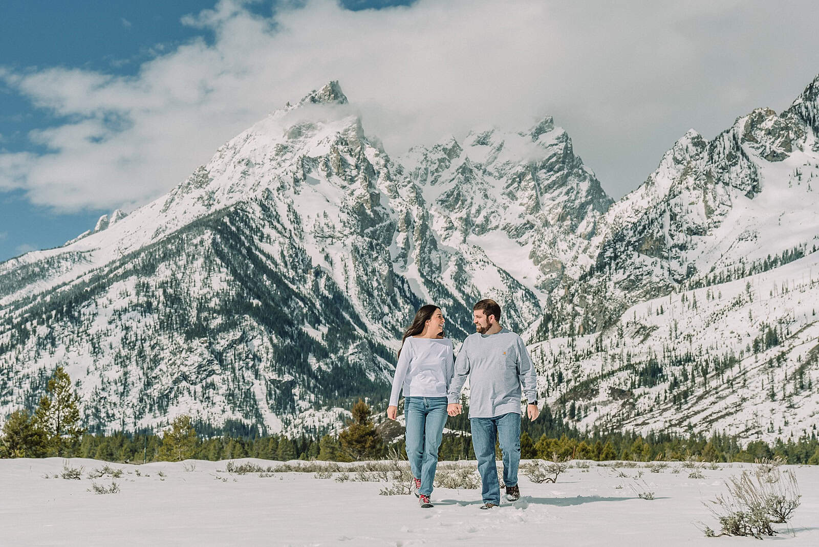 Spring Engagements in the Snow, winter outfit ideas, engagement photos