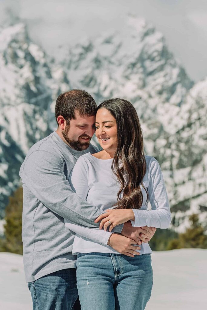 Spring Engagements in the Snow, winter outfit ideas, engagement photos