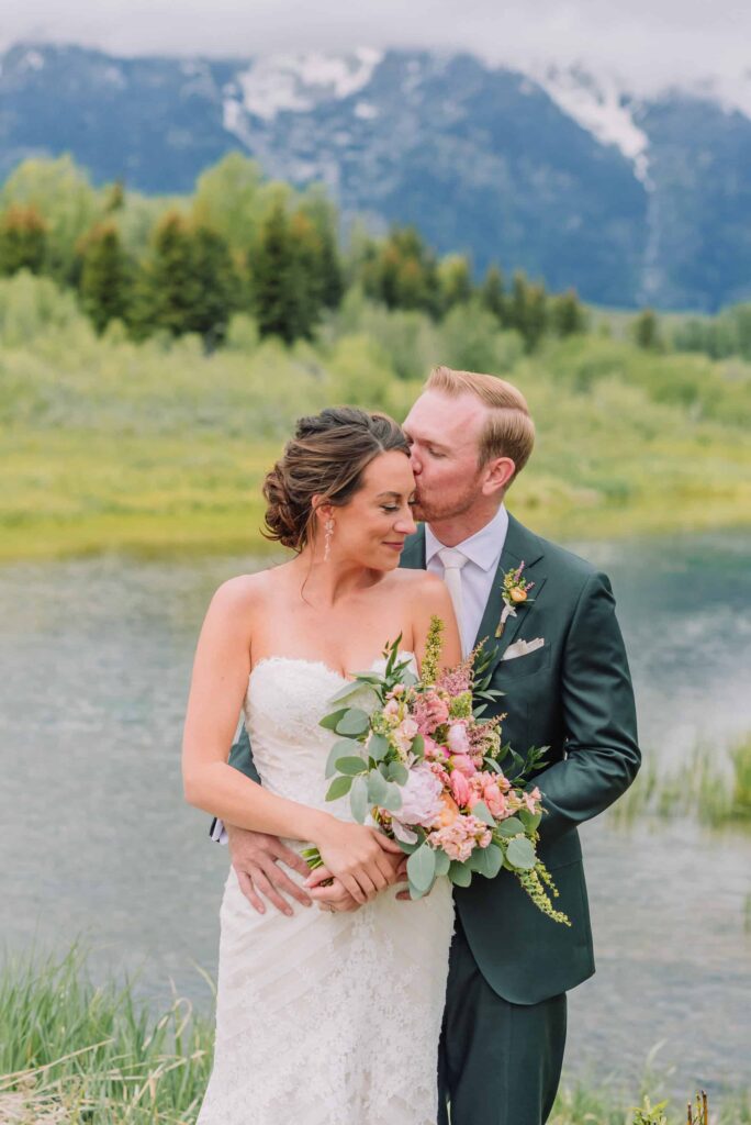 vibrant wyoming micro-wedding, first look, jackson hole photographer, schwabacher landing wedding