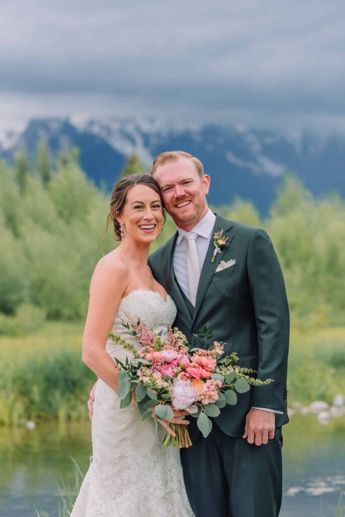 vibrant wyoming micro-wedding, first look, jackson hole photographer, schwabacher landing wedding