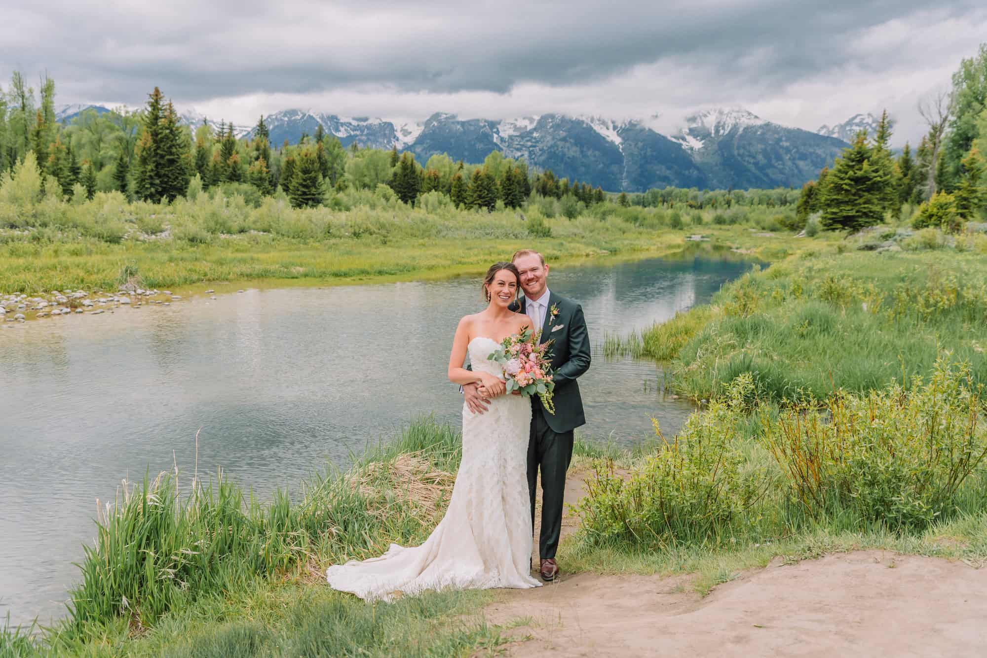 vibrant wyoming micro-wedding, first look, jackson hole photographer, schwabacher landing wedding