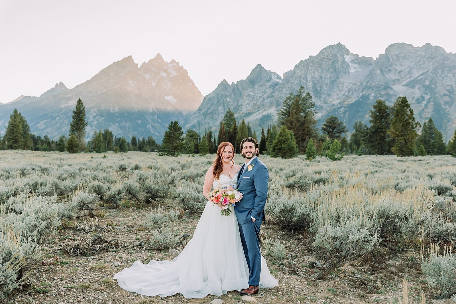 Grand Teton Elopement Photographer romantic wedding dresses outdoor wedding small intimate wedding ideas mountain wedding nature wedding timeless wedding classy wedding elopement elopement photography destination wedding Jackson Hole Wedding Photographer mountain view turnout wedding