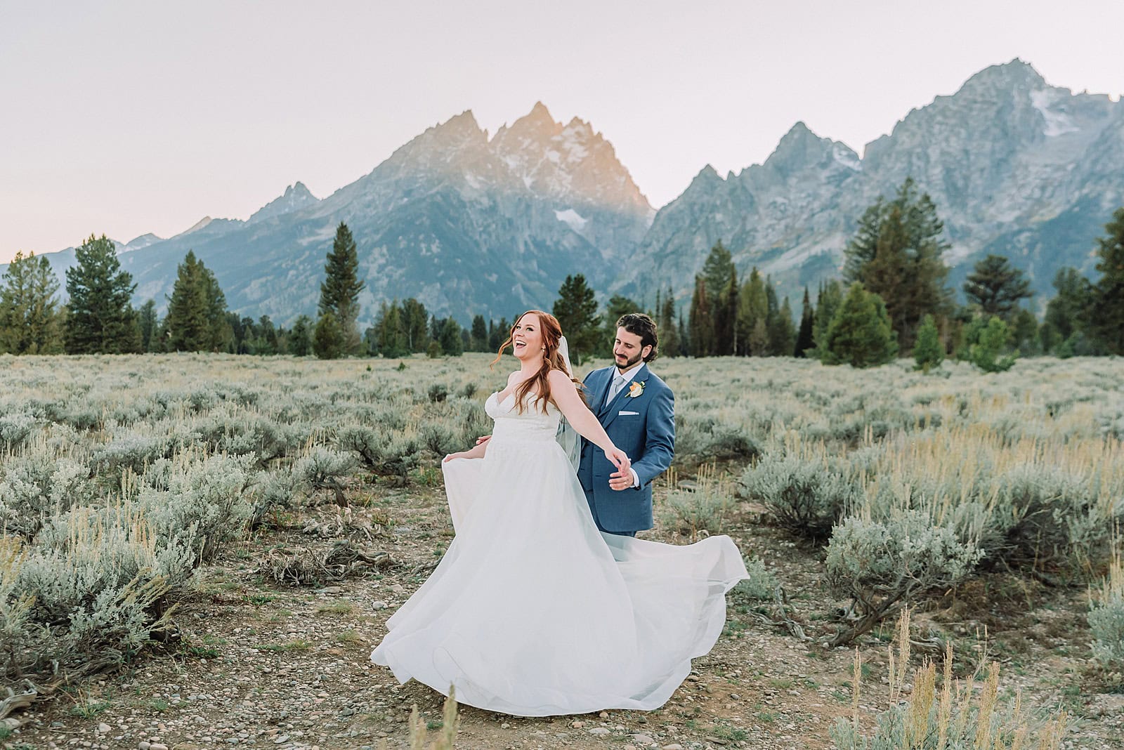 Grand Teton Elopement Photographer romantic wedding dresses outdoor wedding small intimate wedding ideas mountain wedding nature wedding timeless wedding classy wedding elopement elopement photography destination wedding Jackson Hole Wedding Photographer mountain view turnout wedding