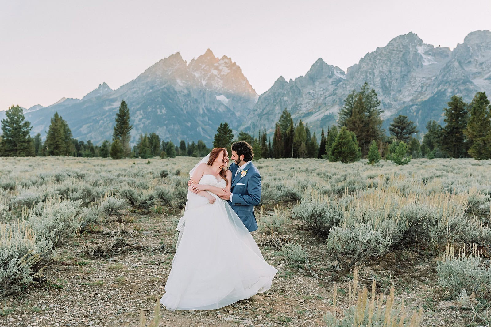 Grand Teton Elopement Photographer romantic wedding dresses outdoor wedding small intimate wedding ideas mountain wedding nature wedding timeless wedding classy wedding elopement elopement photography destination wedding Jackson Hole Wedding Photographer mountain view turnout wedding