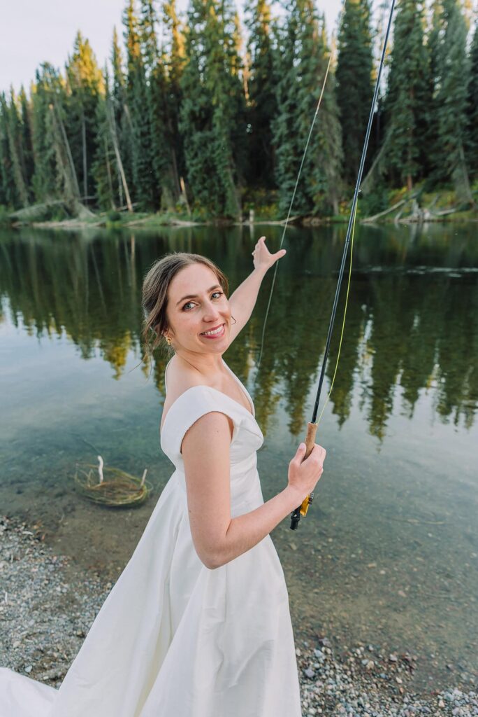 Fishing elopement in Jackson Hole Fly fishing elopement in Wyoming Scenic fishing wedding in the Tetons River elopement with fishing in Jackson Hole Trout fishing elopement in Jackson Hole