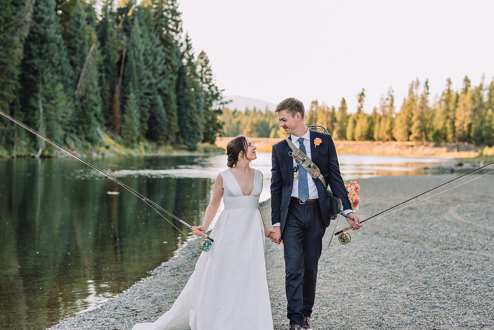 Fishing elopement in Jackson Hole Fly fishing elopement in Wyoming Scenic fishing wedding in the Tetons River elopement with fishing in Jackson Hole Trout fishing elopement in Jackson Hole