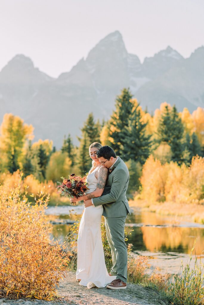 bride and groom elope in grand teton national park in jackson wyoming