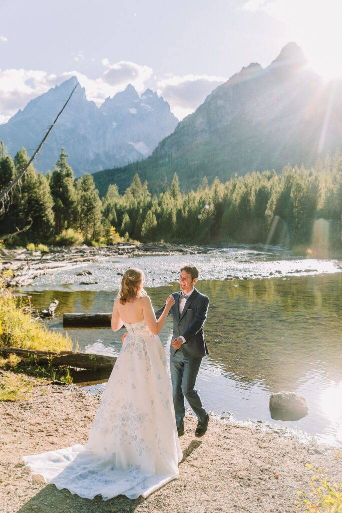bride and groom share first look during pre-ceremony photos