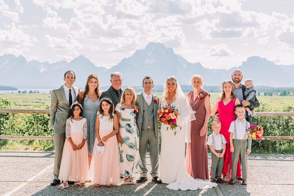 Jackson Hole luxury mountain wedding reception Jackson Hole destination wedding photographer sunset wedding portraits in the Tetons intimate Jackson Lake Lodge wedding celebration summer wedding in grand teton national park
