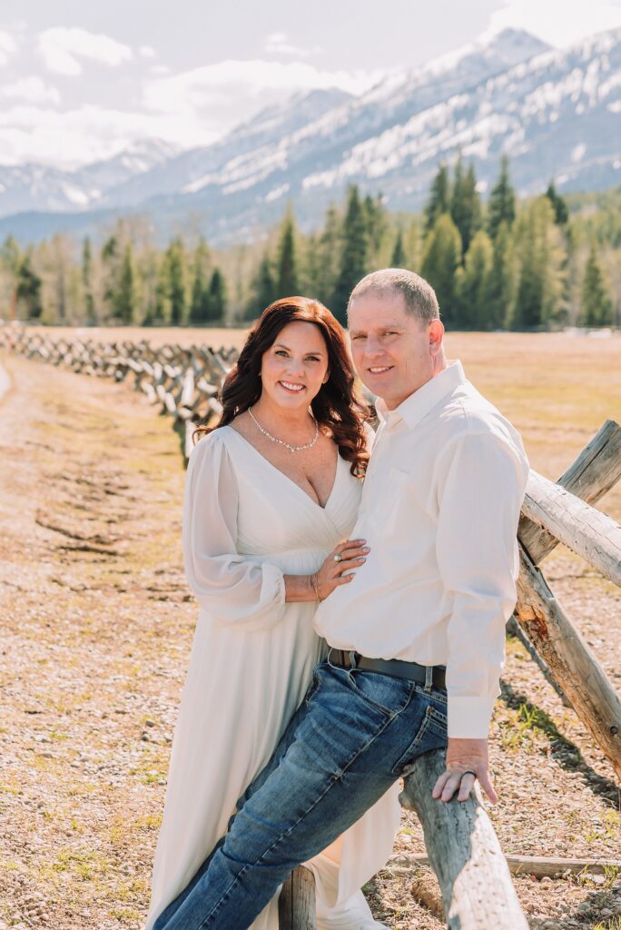 Cottonwood Creek buckrail fence couple photos Taggart Lake Trailhead mountain wedding portraits Jackson Hole elopement photographer mountain ceremonies Best Jackson Hole wedding photographer for intimate elopements