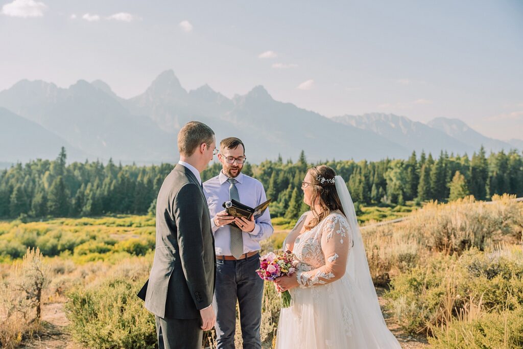 Grand Teton National Park intimate wedding ceremony Blacktail Ponds Overlook elopement photography vegan wedding cupcakes Wyoming baker Brandon Sanderson Cosmere themed wedding details dispersed ceremony permit Grand Teton wedding